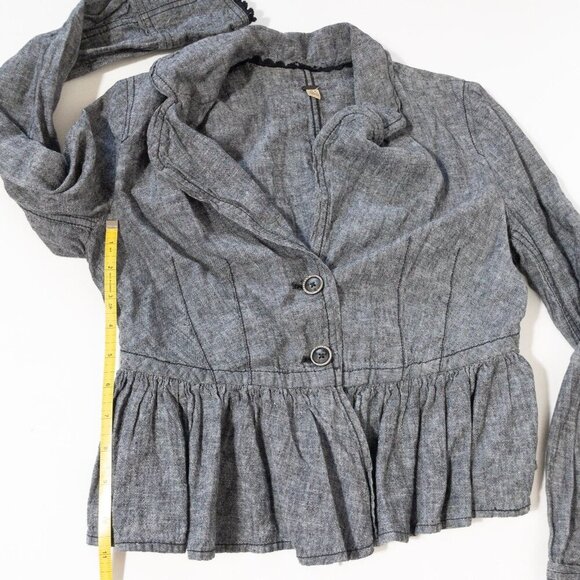 Free People XS Gray Ruffled Peplum Jacket Linen Blend - Picture 6 of 9